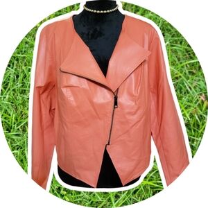 Salmon Pink Faux Fur Moto Jacket